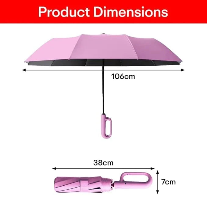 Umbrella for Men Women || Folding Umbrella With Carabiner Handle (Pink)