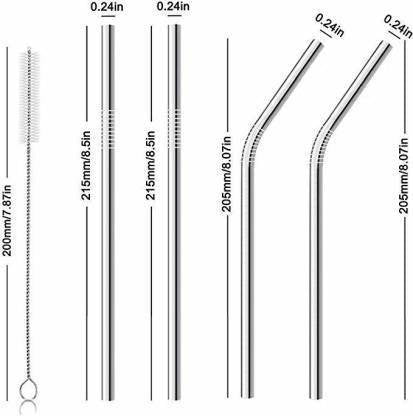 Reusable BPA-Free Metal, Thick, Long, Dishwasher Safe Stainless Steel Drinking Straws