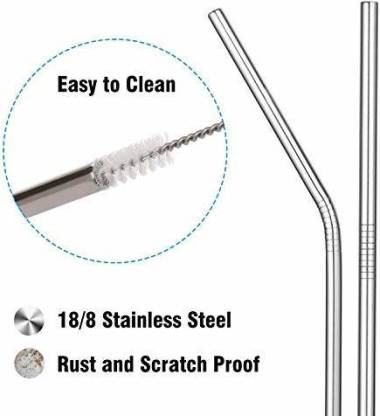 Reusable BPA-Free Metal, Thick, Long, Dishwasher Safe Stainless Steel Drinking Straws