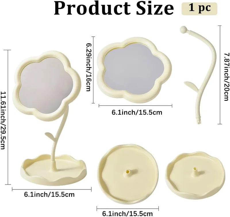 Flower-Shaped Decorative Rotatable Makeup Mirror for Desk