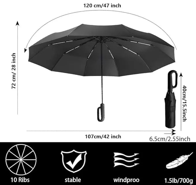Umbrella for Men Women || Folding Umbrella With Carabiner Handle (Black)