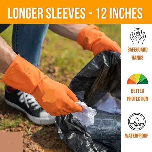 Reusable Rubber Latex PVC Flock lined Long Sleeves (orange)
