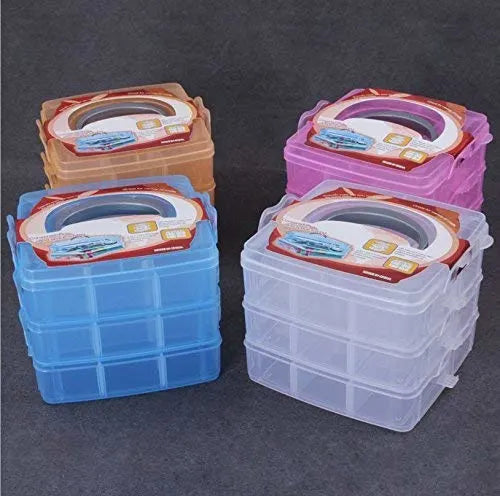 Plastic 3 Tier Stackable Adjustable 18 Compartment Slot Snap(sky blue)