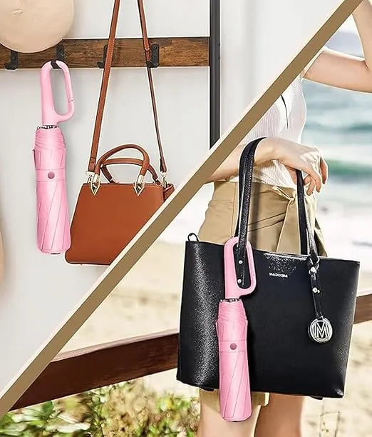 Umbrella for Men Women || Folding Umbrella With Carabiner Handle (Pink)