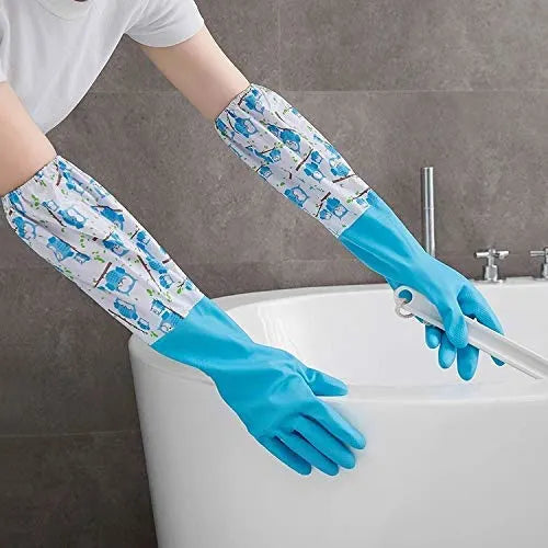 Reusable Rubber Latex PVC Flock lined Long Sleeves elbow length Hand Gloves