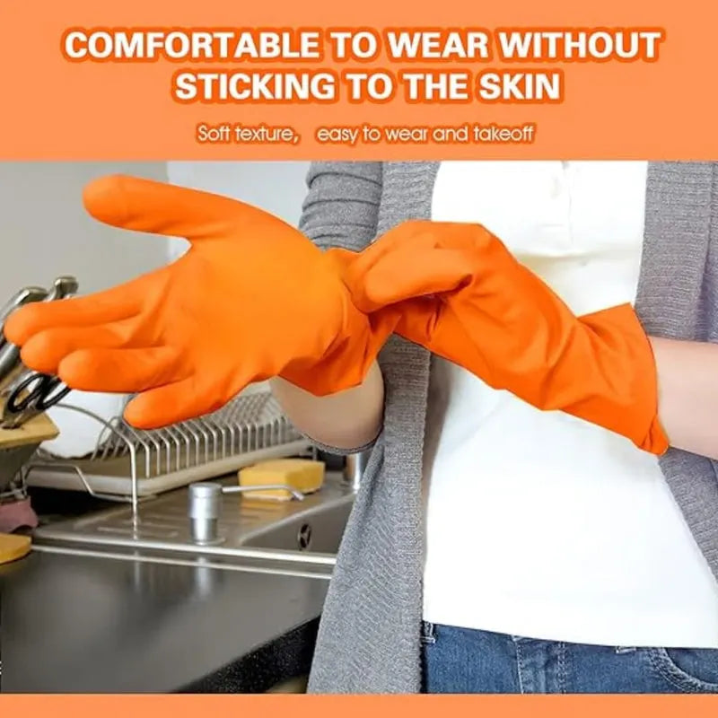 Reusable Rubber Latex PVC Flock lined Long Sleeves (orange)