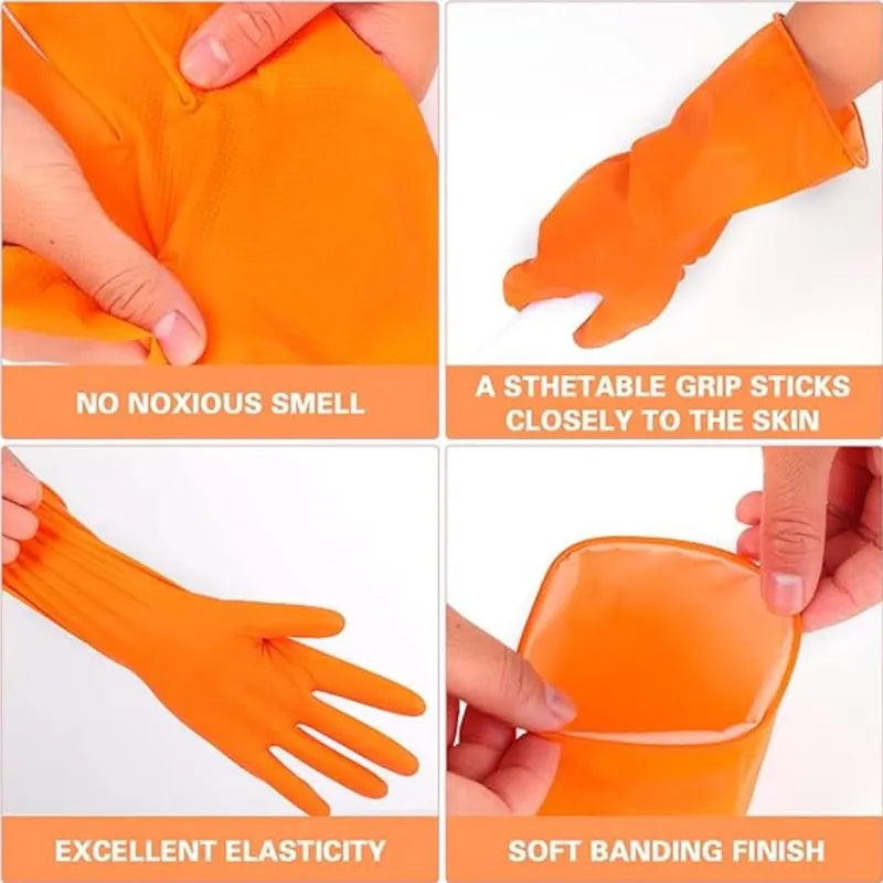 Reusable Rubber Latex PVC Flock lined Long Sleeves (orange)