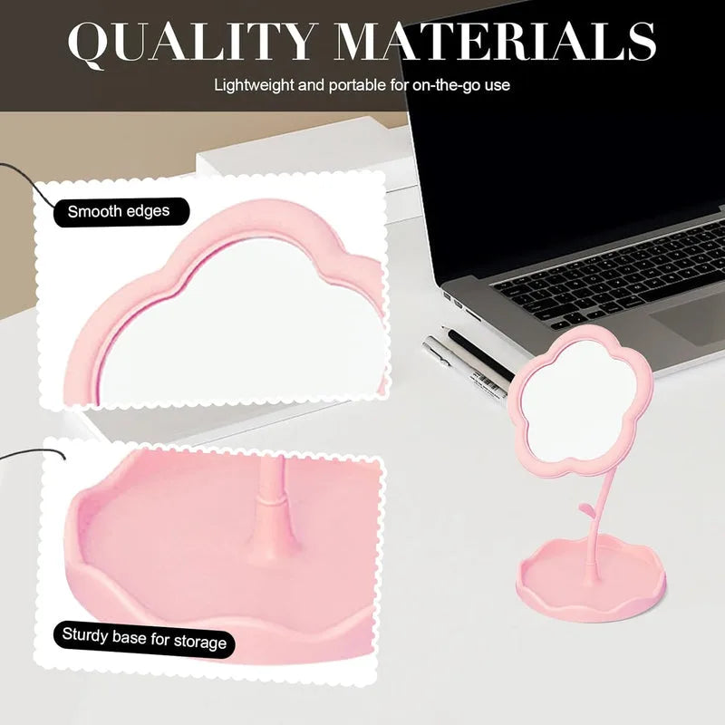 Flower-Shaped Decorative Rotatable Makeup Mirror for Desk