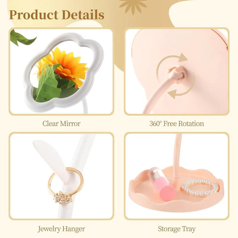 Flower-Shaped Decorative Rotatable Makeup Mirror for Desk