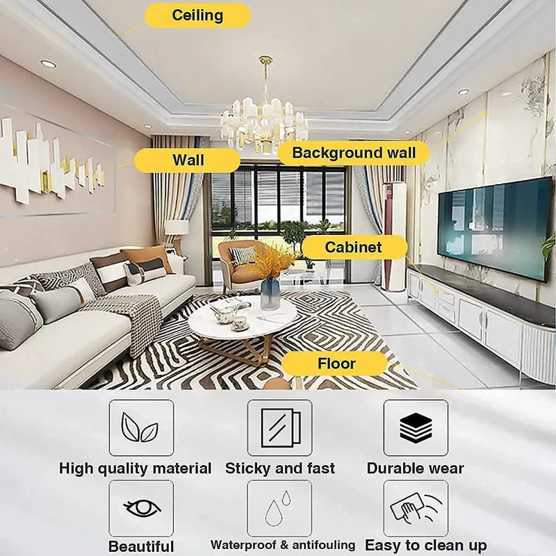 Tile Stickers Decorative Floor Wall Sticker Foil Line Peel and Stick Adhesive Waterproof