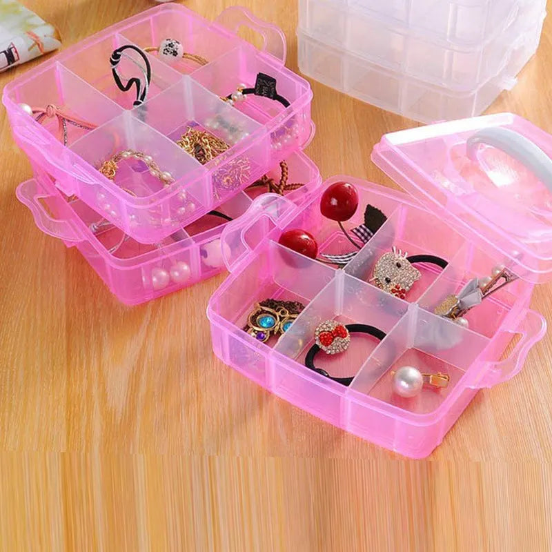 Plastic 3 Tier Stackable Adjustable 18 Compartment Slot Snap (Light Pink)
