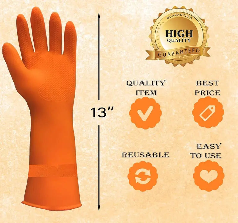 Reusable Rubber Latex PVC Flock lined Long Sleeves (orange)