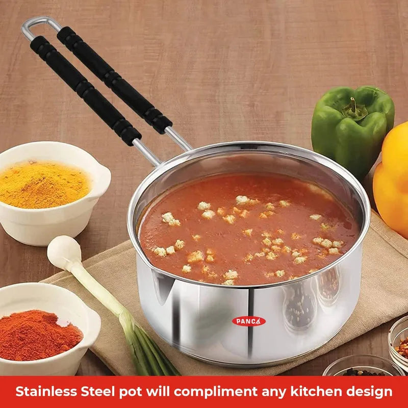 Heavy Gauge Stainless Steel Sauce Pan, Tea Pan, Milk Pan (Silver 1 Litre)