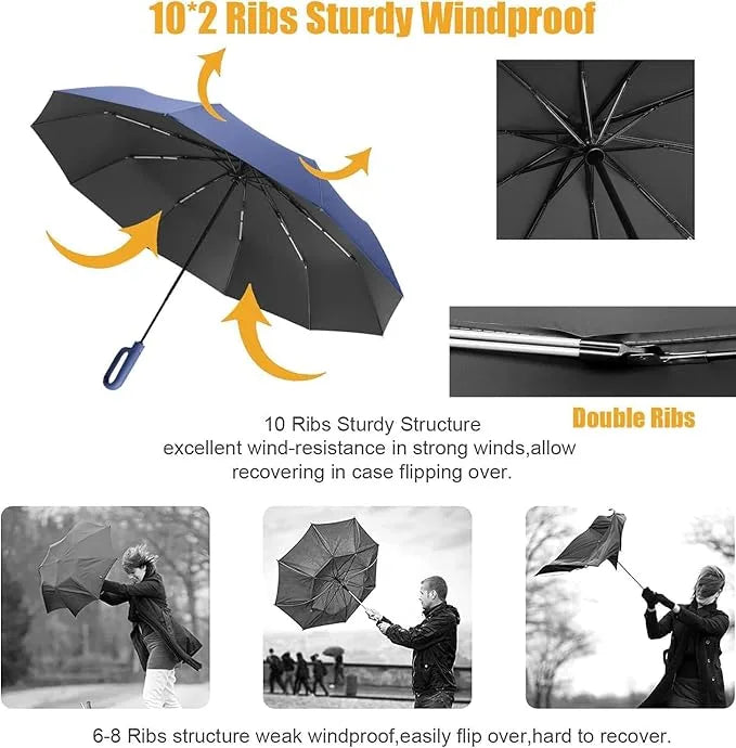 Umbrella for Men Women || Folding Umbrella With Carabiner Handle(Blue)