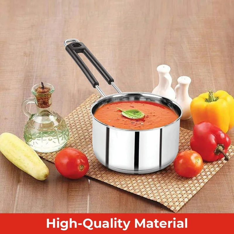 Heavy Gauge Stainless Steel Sauce Pan, Tea Pan, Milk Pan (Silver 1 Litre)