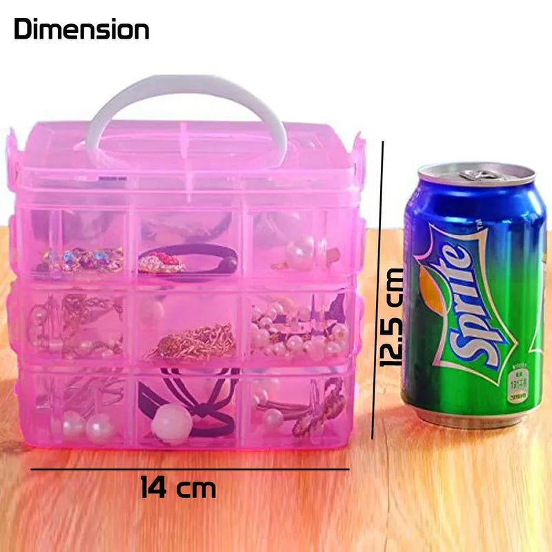 Plastic 3 Tier Stackable Adjustable 18 Compartment Slot Snap (Light Pink)