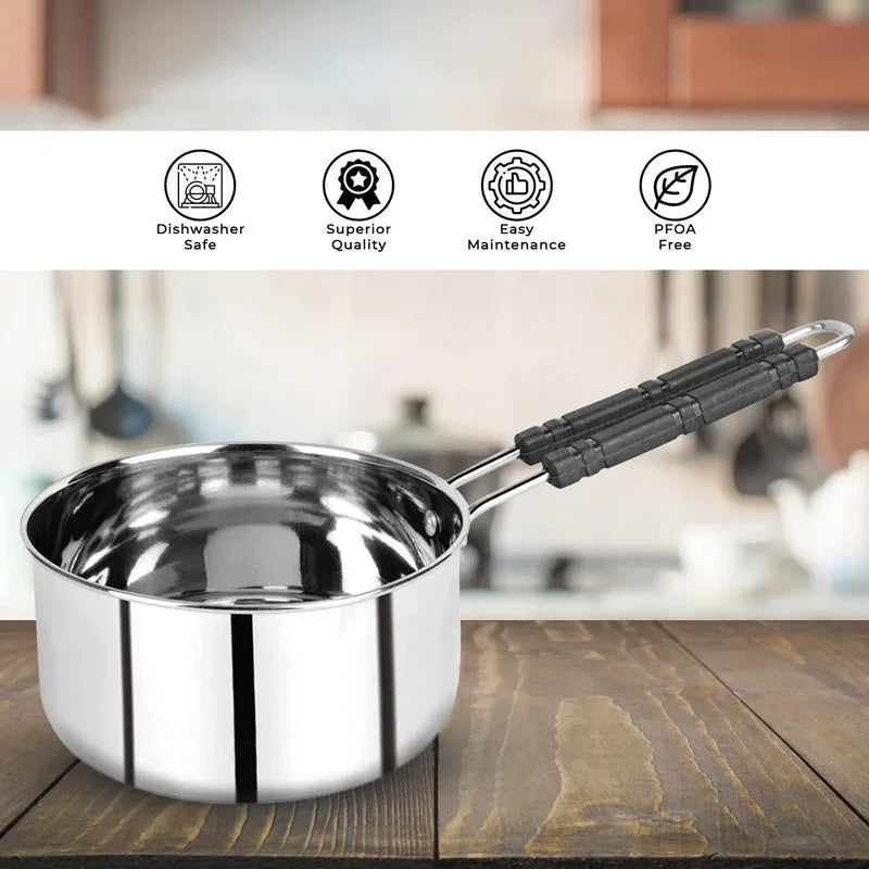 Heavy Gauge Stainless Steel Sauce Pan, Tea Pan, Milk Pan (Silver 2 Litre)