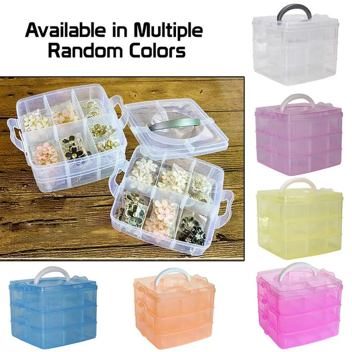 Plastic 3 Tier Stackable Adjustable 18 Compartment Slot Snap (Light Pink)