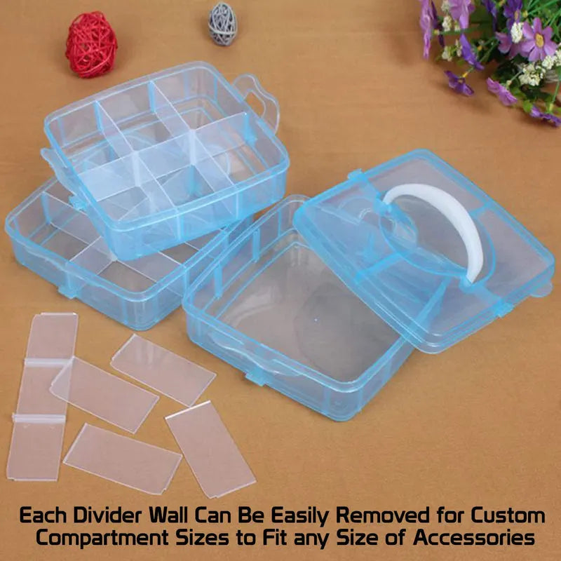 Plastic 3 Tier Stackable Adjustable 18 Compartment Slot Snap(sky blue)