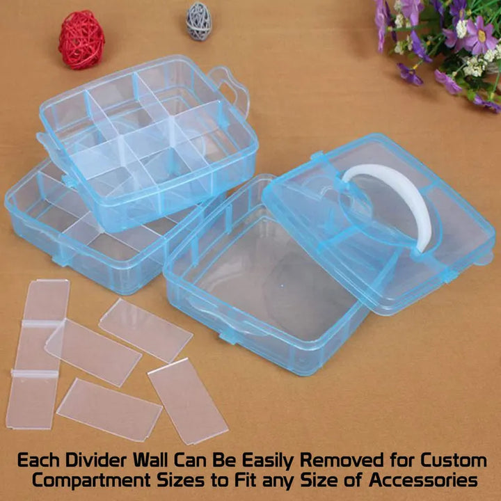 Plastic 3 Tier Stackable Adjustable 18 Compartment Slot Snap(sky blue)