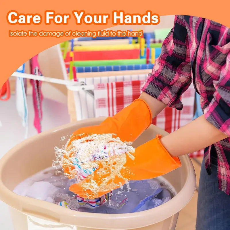 Rubber Cleaning Gloves | Reusable Gloves for Cleaning (Orange)