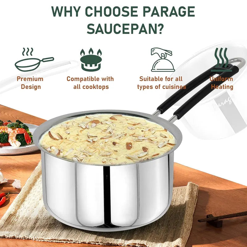Heavy Gauge Stainless Steel Sauce Pan, Tea Pan, Milk Pan (Silver 2 Litre)