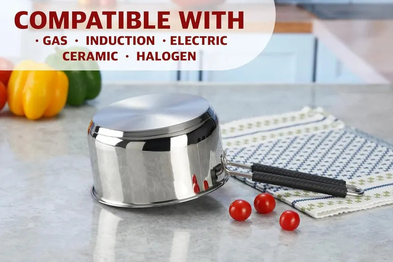 Heavy Gauge Stainless Steel Sauce Pan, Tea Pan, Milk Pan (Silver 2 Litre)