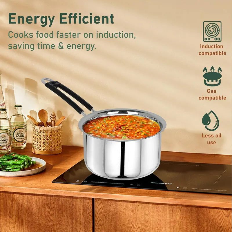 Heavy Gauge Stainless Steel Sauce Pan, Tea Pan, Milk Pan (Silver 1 Litre)