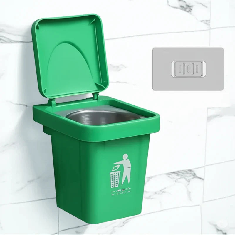 Wall-Mounted, No-Nail Dual-Use Trash Can