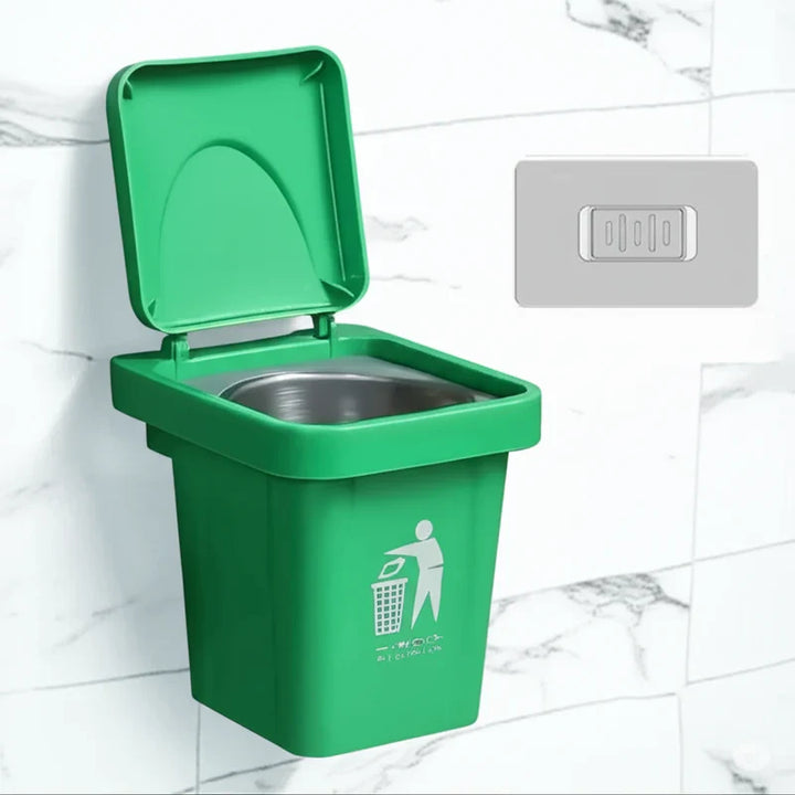 Wall-Mounted, No-Nail Dual-Use Trash Can