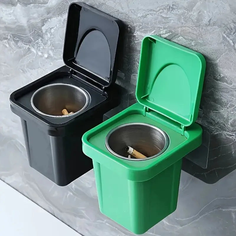 Wall-Mounted, No-Nail Dual-Use Trash Can