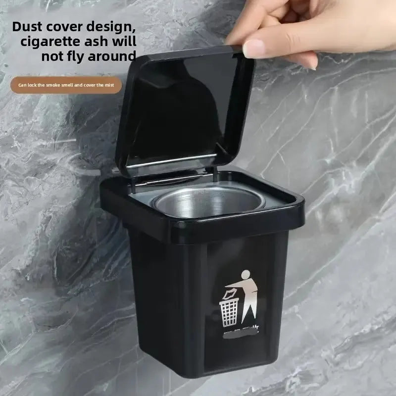 Wall-Mounted, No-Nail Dual-Use Trash Can